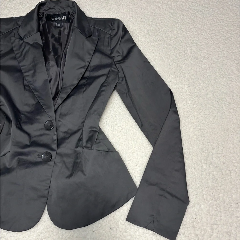 Forever 21 Women Gray Satin Double Breasted Fitted Blazer - Picture 2 of 10